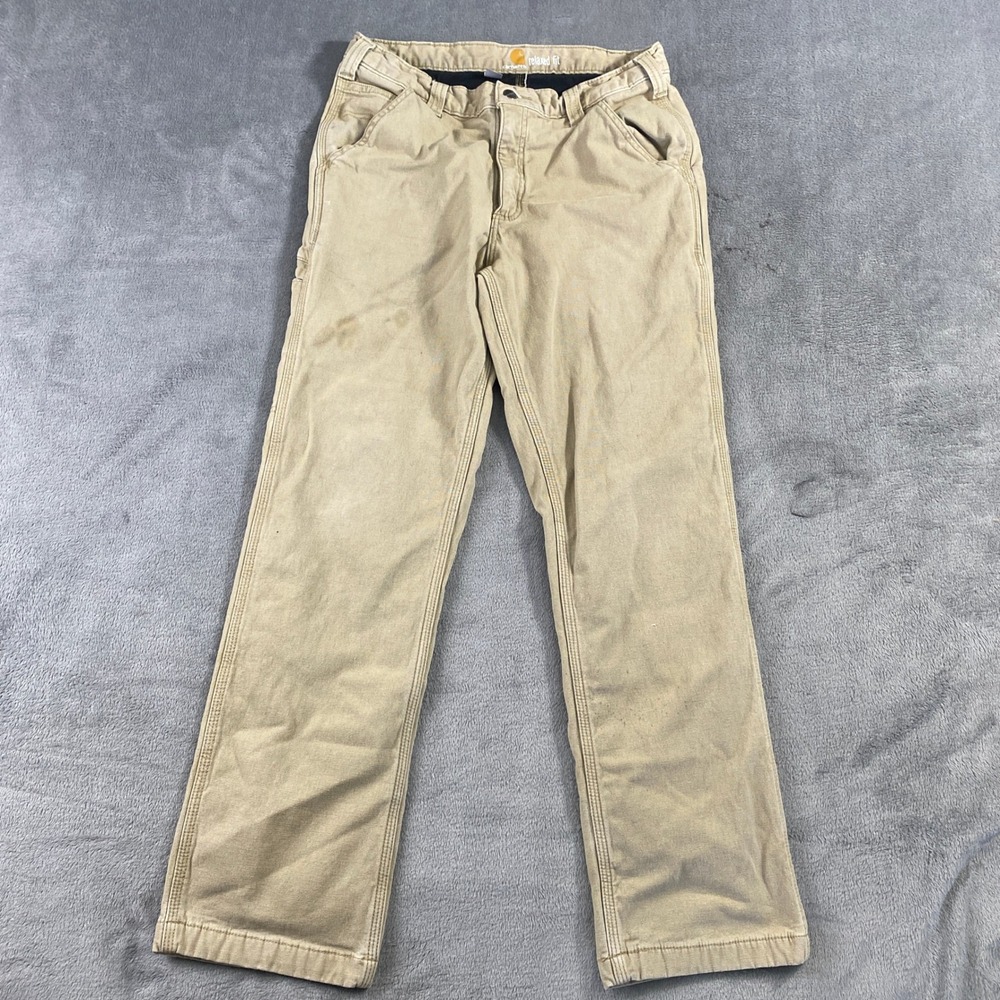 Carhartt Work‎ Pants Mens 32x32 Tan 103342-253 Relaxed Fit Fleece Lined Canvas